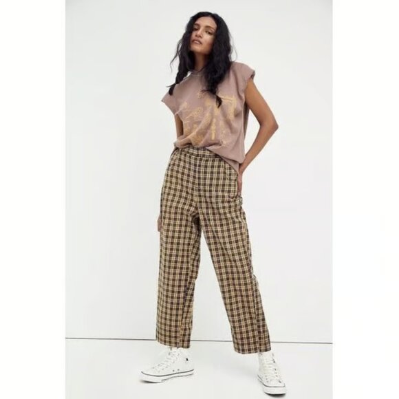 Free People 💋 Joey Menswear Trouser \\ Brown Plaid, Straight Leg // Size 4 - Picture 9 of 10